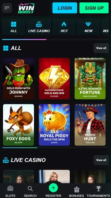 Winboost Casino im mobilen Browser